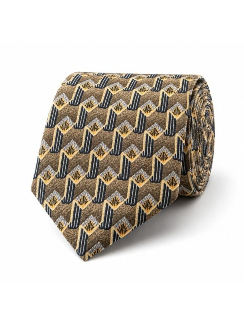 Dion Collection Italian Silk Tie Canada Made Brown Gold Gray Art Deco Geometric